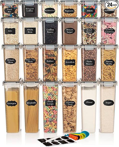 ClearSpace Airtight Food Storage Containers – 24 Pack BPA Free Kitchen Organization Set for Pantry Organization and Storage, Plastic Canisters with Durable Lids Ideal for Cereal, Flour & Sugar (Black) Popcorn Mix, Food Storage Containers Organization, Cereal Containers, Cereal Dispenser, Fridge Organisers, Plastic Canisters, Airtight Food Storage, Food Storage Container Set, Airtight Food Storage Containers