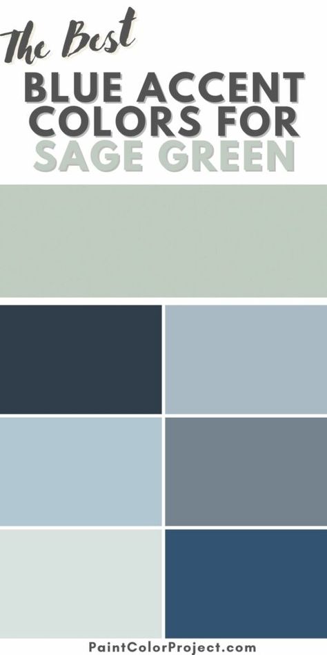 The best blue paint colors to pair with sage green walls Sage Green Walls With Blue Accents, Eucalyptus Palette Color Schemes, Blue Green And Grey Bedroom, Sage Blue Nursery, How To Mix Blue And Green Decor, Teal And Sage Green Bedroom, Green And Blue Paint Colors, Farmhouse Blue Accent Wall, Green Wall Blue Furniture