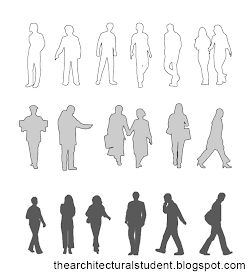 The Architectural Student: Architectural Rendering: Using Scale People Human Figure Photoshop, People Architecture Photoshop, Person Sketches, Architectural People, Architecture Scale, Silhouette Drawings, 손 로고, Human Png, Figures Drawing