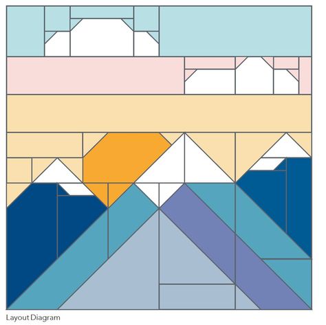 Mountain quilt layout diagram Patchwork, Couture, Mountain Quilt Block, Mountain Quilt, Mountain Quilt Pattern, Fabric Panel Quilts, Landscape Art Quilts, Mountain Quilts, Start Sewing