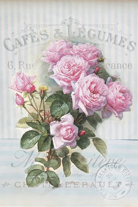 Rare Vintage French- Shabby Chic Instant Art Free Printable ! Just frame and Hang ! Shabby Art Boutique Decoupage, Shabby Chic, Home Décor, Roses, Floral, Floral Wreath, Napkins, Mural, Home Decor