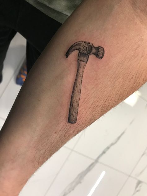 Hammer, tattoo Ink Tattoos, Family Tattoos, Nail Tattoos, Hammer Tattoo, Tool Tattoo, Realism Tattoos, Car Tattoos, Nail Tattoo, Realism Tattoo