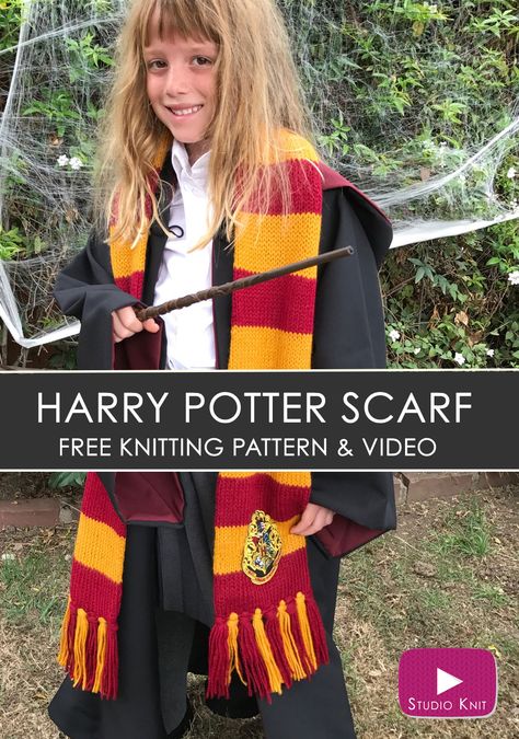 Learn how to Knit Hermione's Gryffindor Scarf by Studio Knit | Harry Potter Hogwarts Scarf with Free Knitting Pattern via @StudioKnit Amigurumi Patterns, Harry Potter Scarf Pattern, Harry Potter Gryffindor Scarf, Hogwarts House Colors, Harry Potter Knit, Gryffindor Scarf, Harry Potter Scarf, Fall Knitting Patterns, Studio Knit