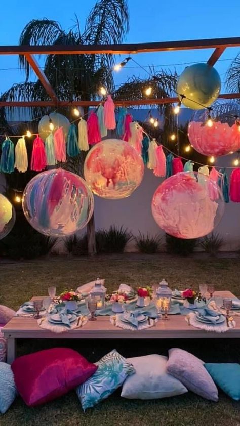 Colorful Boho Party Decor, Pastel Flowers Decoration, Backyard Pink Party, Brand Collaboration Aesthetic, Simple Backyard Birthday Party Ideas, Patio Birthday Party Decorations, Entryway Room Ideas, Winter Backyard Party Ideas, Living Room Designs Comfy