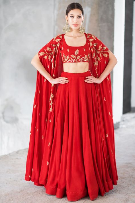 Cape Lehenga, Embroidered Cape, Indian Outfits Lehenga, Gaun Fashion, Red Cape, Pink Lehenga, Red Lehenga, Indian Gowns Dresses, Indian Gowns