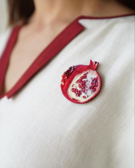 Hand embroidered pomegranate brooch, fruit jewelry, pomegranate jewelry, bright jewelry Embroidered Pomegranate, Pomegranate Brooch, Appa Embroidery, Embroidered Things, Embroidered Brooches, Jewelry Embroidery, Sequin Ornaments, Pomegranate Jewelry, Etsy Embroidery