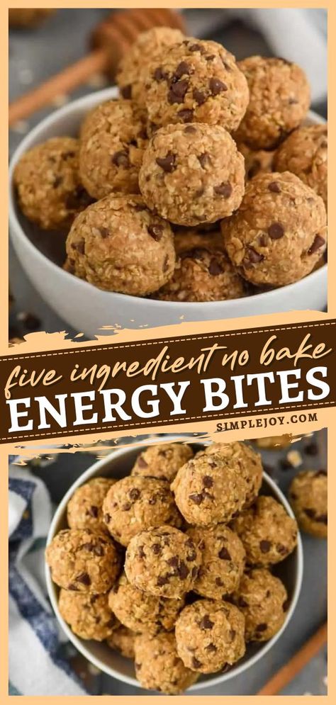 Five Ingredient No Bake Energy Bites, healthy snack ideas, healthy recipes Essen, Oatmeal Energy Bites, Peanut Butter Energy Balls, Oatmeal Bites, No Bake Energy, Energy Bites Recipes, No Bake Energy Bites, Healthy Protein Snacks, Energy Ball Recipe