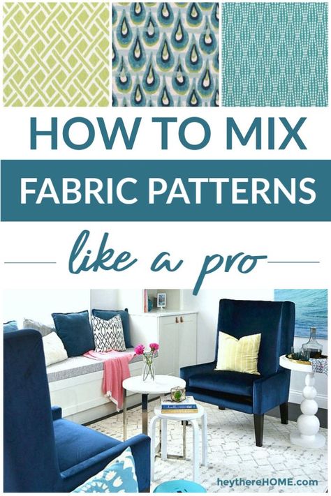 Easy tips to learn how to mix fabric patterns to add color and interest to your home decor.  #homedecor #decoratingtips #textiles #sewing #quilting #pillows #pattern #interiordesign #decorating #homedecor via @heytherehome Diy Decorating, Mixing Fabrics Patterns, Quilting Pillows, Sconces Bedroom, Camper Renovation, Diy Pins, How To Mix, Tabletop Decor, Diy House