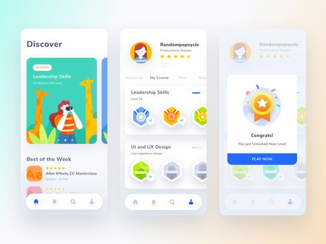 Course Mobile App iphonex game apps discover level achievement congrats course mobile ui app app design illustration gradient ui Kids App Design, Parallax Effect, Ui Design Mobile, Ui Ux 디자인, Desain Ui, Web Design Mobile, Ux Mobile, App Interface Design, Game Ui Design