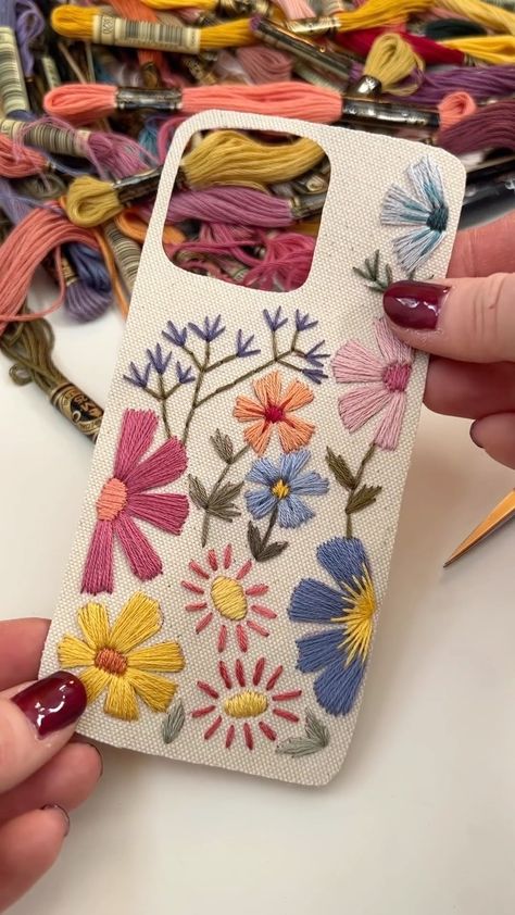 Embroided Phone Case, Phone Cases Embroidered, Sewing Phone Case, Embroidery Case Phone, Embroidery Captions For Instagram, Phone Case Embroidery Design, Embroidery Phone Case Diy, Embroidered Phone Case Diy, Embroidery Mobile Cover