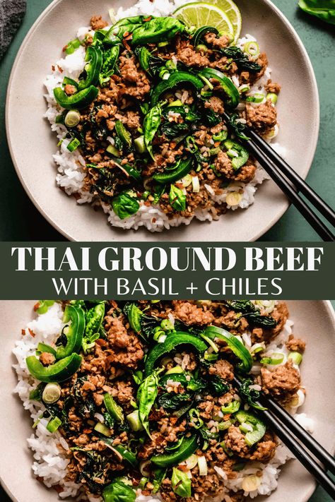 Thai Ground Beef, Thai Basil Beef Recipe, Spicy Recipes Healthy, Thai Beef Stir Fry, Spicy Beef Stir Fry, Thai Basil Recipes, Thai Basil Beef, Beef Stir Fry Recipes, Thai Beef