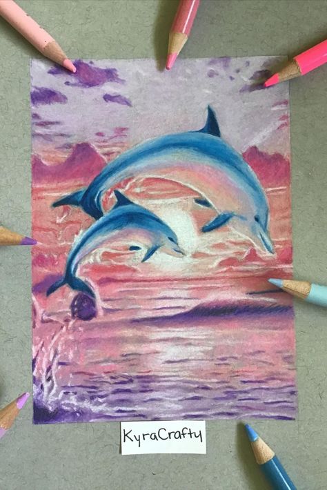 Hi! This is the finished drawing of dolphins! I hope you like it! I found the reference for this drawing here on Pinterest. Art Competition Ideas, Dolphin Drawing, Art Competitions, Color Pencil Drawing, Art Drawings Sketches Creative, Color Pencil Art, Amazing Art Painting, Realistic Drawings, Sketchbook Art Inspiration