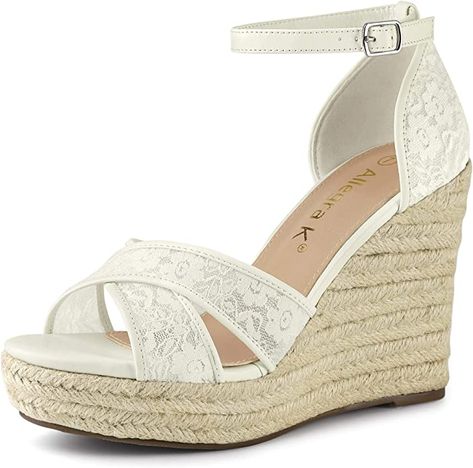 Wedding Wedges, Lace Espadrilles, Womens Espadrilles Wedges, White Wedge Sandals, Lace Wedges, White Sandals Heels, Women's Espadrilles, Espadrille Wedges, Sandals White