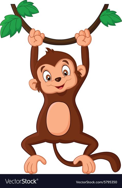 Monkey Hanging, Tree Cartoon, Hanging Monkey, Safari Baby Animals, Cartoon Monkey, Baby Animal Drawings, Tree Vector, Re Leone, Cute Monkey