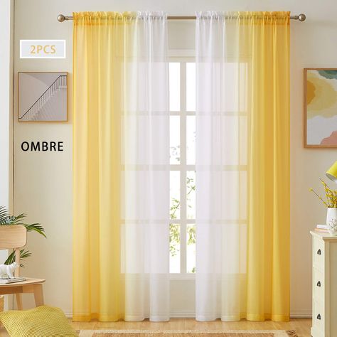 PRICES MAY VARY. Polyester ❤Package Includes: 2 gradient yellow faux linen sheer curtains, each panel measuring 54 W by 84 L for a total size of 108 W x 84 L inch.They feature a rod pocket/pole top construction, 3.15 inch rod pocket for easy hanging which is suitable to decorate general home windows. ❤Premiun Material:Our faux linen ombre sheer curtains are woven from chemical free 100% tear resistant and durable polyester.lightweight fabric and super soft to touch.drape well and airy breathable Yellow Sheer Curtains, Mustard Yellow Curtains, Linen Sheer Curtains, Sheer Linen Curtains, Yellow Curtains, Yellow Room, Curtains For Bedroom, Curtain Texture, Types Of Curtains