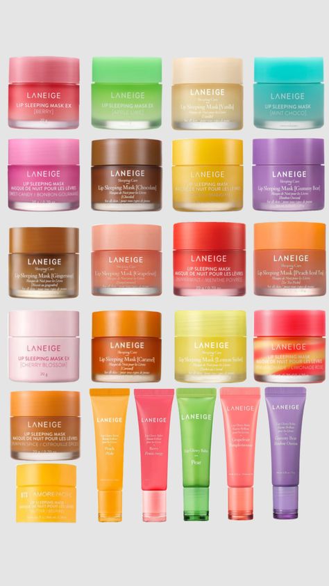 All laneige lip mask| laneige lip mask wishlist/collection! #laneige #laneigelipmask #beauty #lipsleepingmask #skincare #skincareproducts #viral #beauty #laneigeproduct #skincarewishlist #wishlist Laniage Lip Masks, Laneige Lip Sleeping Mask All Flavours, Skincare Lip Mask, Lenege Lip Mask, Best Laneige Products, Laneige Lip Mask Collection, Laneige Lip Mask Set, Lip Sleeping Mask Laneige, Lainage Lip Mask