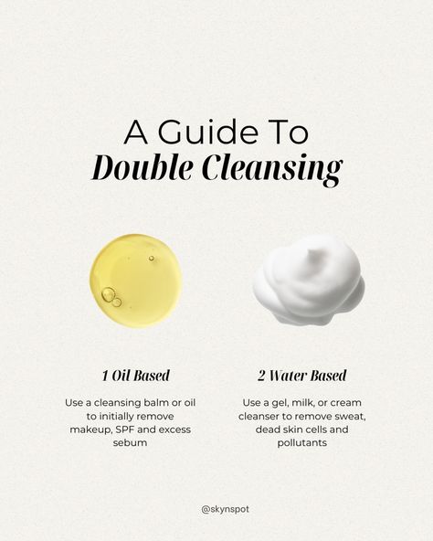 Have you ever heard of double cleansing? If not, it's time to learn about this game-changing technique! Double cleansing is a two-step cleansing method that helps remove all impurities from your skin, including makeup, sunscreen, and pollutants. The first step involves using an oil-based cleanser to dissolve and remove any makeup or oil-based impurities from your skin. The second step involves using a water-based cleanser to remove any remaining impurities and leave your skin feeling refresh... How To Double Cleanse, Best Oil Based Cleanser, Double Cleanse Skin Care, Double Cleansing Products, Water Based Cleanser, Double Cleansing Method, Double Cleanser, Makeup Sunscreen, Skincare Content