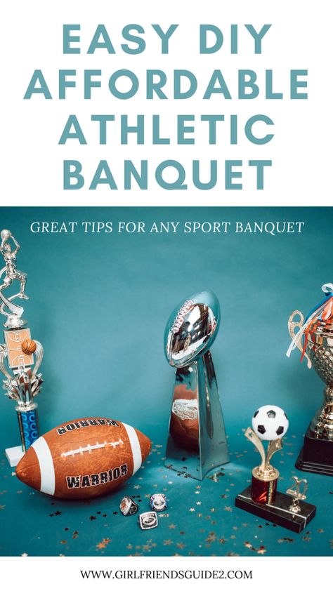 Cheer And Football Banquet, Sports Banquet Centerpieces Diy, Middle School Sports Banquet, Sports Banquet Food Ideas, Athletic Banquet Ideas, Senior Banquet Ideas, Banquet Centerpieces Diy, Football Banquet Ideas High School, Sport Banquet Ideas