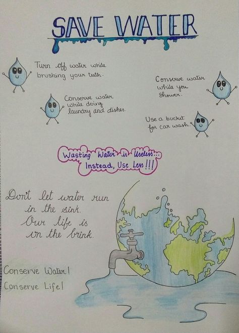 One Water Poster, Conservation Of Water Drawing, Poster On Conservation Of Water, Save Water Poster Aesthetic, Water Is Life Poster Ideas, Ways To Conserve Water Poster, Save Water In Daily Use Drawing, Clean Water And Sanitation Poster Ideas, Save Water Poster Drawing With Slogan