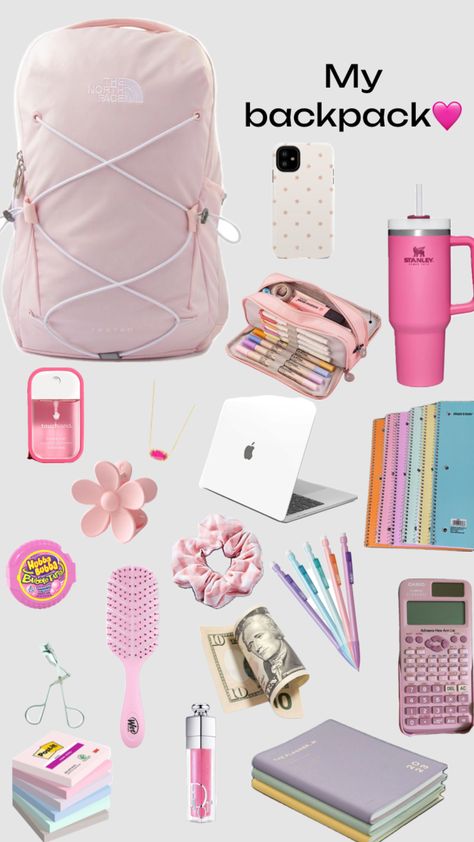 What In My Backpack School, What Should Be In My Backpack For School, 6th Grade Backpack Essentials, Preppy Whats In My Backpack, Preppy Locker Ideas School, Preppy Things For School, What's In My Backpack School, Clean Girl Backpack, Preppy Backpack Essentials