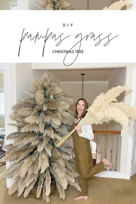 DIY Pampas Grass Christmas Tree on a Budget Pampas Tree Decor, Pampas Grass Tree Decor, Christmas Tree Ideas Pampas, Pampas’s Christmas Tree, Christmas Pampas Tree, Christmas Tree Ideas Feathers, Pampas Christmas Tree Diy, How To Make A Pampas Christmas Tree, Pampas Grass Christmas Tree Diy