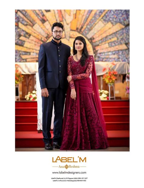 Engagement Dress Kerala, Christian Engagement Dress, Engagement Couple Dress, Engagement Dress For Groom, Kerala Engagement Dress, Indian Wedding Reception Outfits, Wedding Matching Outfits, Engagement Dress For Bride, Bride Reception Dresses