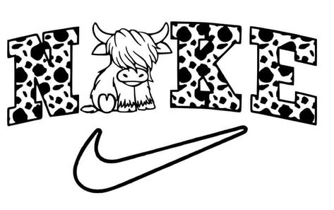 Png For Shirts, Cow Shirt Ideas, Nike Stencil, Nike Sublimation, Country Doodles, Cow Print Svg, Svg Nike, Car Decal Svg, Disney Silhouette Art