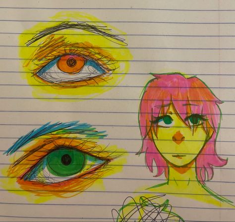 drawing with highlighters and pen fo today Pastel, Highlighter Sketch To Draw, Drawing With Highlighter, Highlighter Art Drawing, Highliter Drawing, Highlighter Art, Eyestrain Art, Sketch Idea, Sketchbook Inspo
