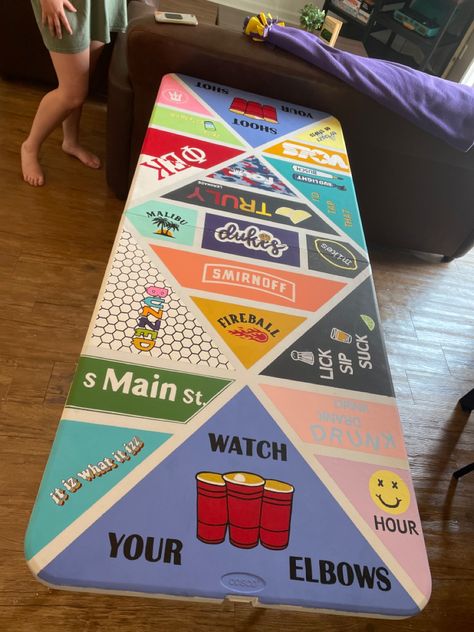 Pong Table Painted Simple, Bottoms Up Pong Table, Cup Pong Table Ideas, Watch Your Elbows Beer Pong, Painted Pong Table Boys, Cute Pong Table Ideas, Beer Pong Table Painted Alcohol Brands, Shoot Your Shot Beer Pong Table, Beer Pong Table Painted Ideas Funny