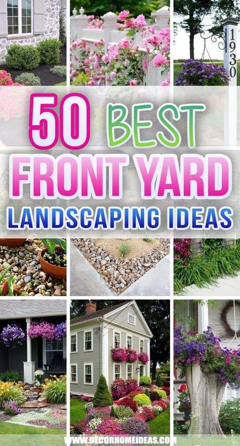 Best Front Yard Landscaping Ideas. Beautiful front yard landscaping ideas will help you boost your curb appeal and add a personal touch to your outdoor space without hesitation and hard work. #decorhomeideas New Landscape Ideas Front Yard, Front Yard Landscaping Design Flowers, Pie Shaped Front Yard Landscaping, Front Yard Low Maintenance Flower Bed Ideas, Landscaping Ideas For Small Spaces, Front Walkway Flower Bed Ideas, Landscaping Ideas For Small Front Yard, Easy Landscaping Around House, Front Yard Plants Curb Appeal