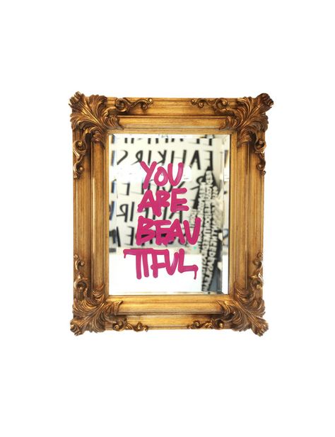 Handwritten mirror by graffiti artist, Leah Kirsch. Diy Mirror Painting Ideas, Graffiti Mirror, Mirror Painting Ideas, Painted Mirrors, Whimsical Aesthetic, Mirror Decals, Custom Mirror, Artsy Aesthetic, Do Not Enter