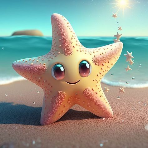 Starfish Character, Starfish Drawing, Cartoon Starfish, Cute Starfish, Fairy Wallpaper, Itachi Uchiha Art, Mermaid Drawings, Cute Fantasy Creatures, Fish Drawings