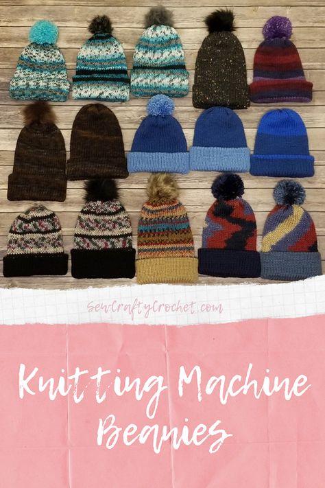 Knitting Machine Beanies - Sew Crafty Crochet Sento Knitting Machine, How Many Rows For Knitting Machine Hat, Sentro Knitting Machine Hat Size Chart, Sentries Knitting Machine, Knitting Machine Hat Size Chart, Sentro Knitting Machine Hat Patterns Free, Patterns For Sentro Knitting Machine, Knitting Machine Patterns Hats, Hand Knit Beanie