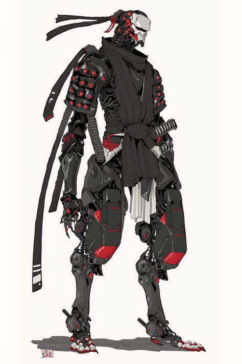 Robot Swordsman Concept Art, Ninja Mecha, Scifi Medic, Samurai Mech, Samurai Robot, Mecha Samurai, Robot Ninja, Super Hero Games, Sci Fi Character Art