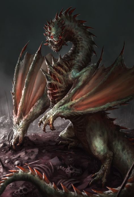 Undead Dragon by Plutus Su on ArtStation. Zombie Dragon Art, Undead Dragon Art, Horror Dragons, Evil Dragon Art, Corrupted Dragon, Creepy Dragon, Demonic Dragon, Fantasy Undead, Vampire Dragon