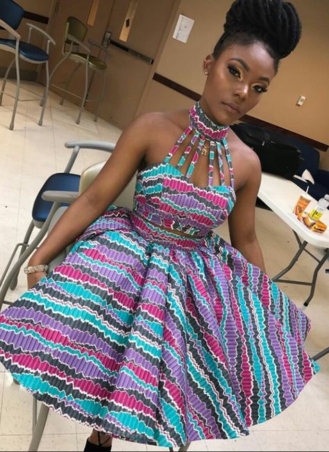 Ankara dress. Purple. Pink. Blue. Ankara Dress Styles, African Fashion Designers, Short African Dresses, Kente Styles, Ghanaian Fashion, Afrikaanse Mode, Printed Short Dresses, Dress African, African Fashion Ankara