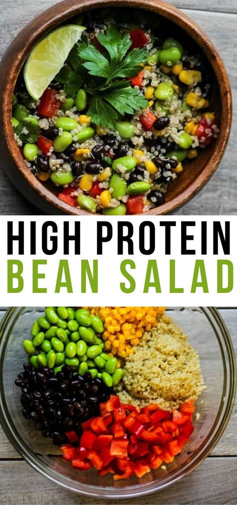 Plant Based Protein Salad, High Protein Plants, Black Bean Protein Bowl, Vegan Protein For Salads, Quinoa Bowl With Edamame, Vegan Edamame Salad, Edamame Quinoa Bowl, Vegan Salad Protein, Beans High In Protein