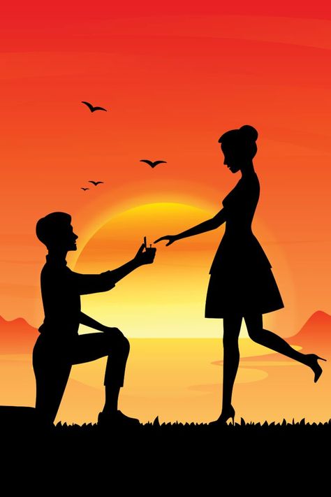 Beautiful Romantic Couple Proposing with Ring Propose Day Painting, Propose Drawing Art, Propose Day Drawing, Partner Drawing, My Love Wallpaper, Promise Pictures, Promise Day Wallpaper, Love Hd Wallpaper, Promise Day Images