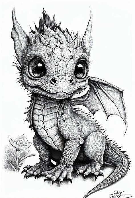 Little dragon drawn with a simple pencil on paper. AI Generated stock images Cool Art Drawings Dragons, Animals As Dragons, Detailed Dragon Drawing, Drawing Of Dragons, All Animals Drawing, Dragon Sketches Realistic, Pencil Drawing Ideas Sketches, Fine Line Animal Drawing, Pencil Fantasy Art Drawings