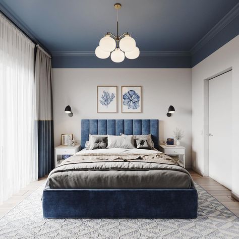 Bedroom Ideas | Bedroom decorations | Bedroom design | Bedroom photography | Bedroom idea Blue Bedroom Design, Unique Bedroom Design, Bed Interior, Blue Bedroom Decor, Bedroom Trends, Hotel Room Design, Bedroom Decor Design, Bedroom Refresh, Living Room Design Decor