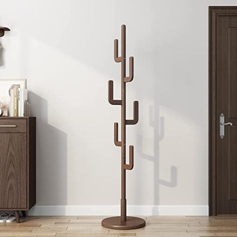 Put a cute cactus spin on your entry way!! Wooden Cloth Stand Designs, Coat Stand Ideas, Diy Coat Rack Stand, Cactus Coat Rack, Wooden Coat Rack Stand, Cloth Hanger Stand, Coat Hanger Stand, Coat Rack Stand, Industrial Coat Rack