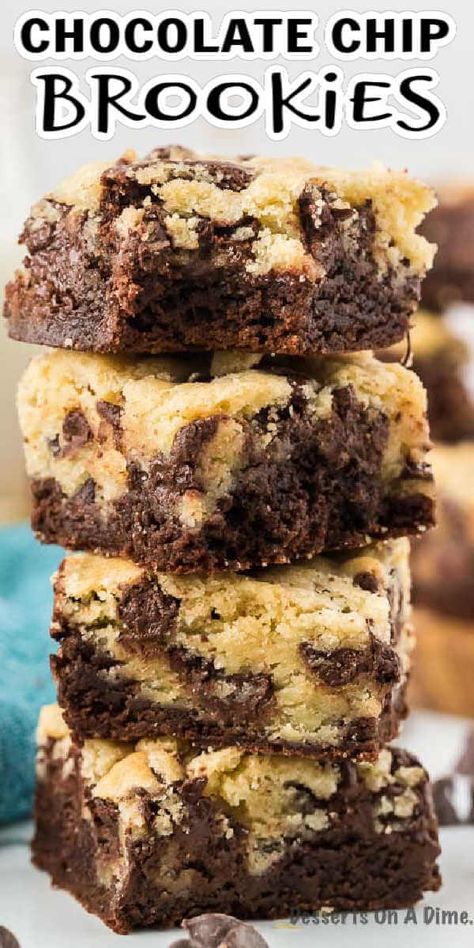 Chocolate Chip Cookies With Brownies, Cookie Brownie Dessert, Chocolate Cookie Brownies, Brownie Chocolate Chip Cookie Bars Easy, Brownie Cookie Cupcakes, Brownie Recipes Cookie Dough, Brownie And Cookie Cake, Dominos Brookie, Recipe For Brookies