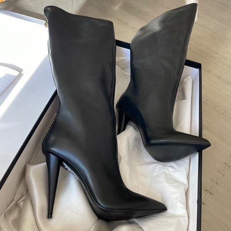 Brand New With Box And Dustbag Guaranteed Authentic Size 37.5 Zipper Is For Decor Only And These Boots Are Slip On Boots Animal Boots, Balenciaga Fashion, Leather Leggings Fashion, Ootd Women, Zanotti Shoes, Fun Heels, Giuseppe Zanotti Shoes, Slip On Boots, Beautiful Boots