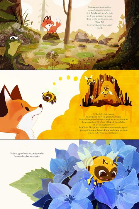 children story illustration art Story Telling Illustration Art, Story Book Art Style, Picture Books Illustration Layout, Story Book Illustrations Ideas, Children Story Books, Animal Book Illustration, Storybook Style Art, Illustration Story Book, Illustration Book Layout Design