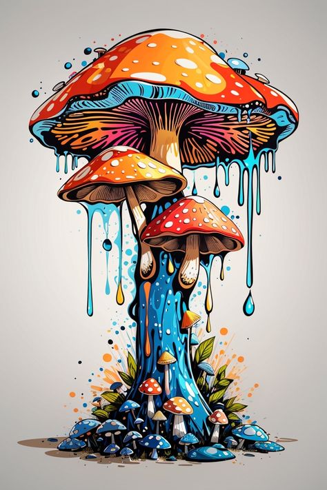 Mushroom Tattoo Trippy, Whimsical Mushroom Painting, Trippy Mushrooms Drawing, Trippy Shroom Art, Mushroom Illustration Trippy, Mushroom Drawing Colorful, Mushroom Aesthetic Art Trippy, Mushroom Drawing Trippy, Aesthetic Mushroom Painting