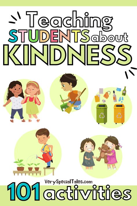 Kids doing acts of kindness / Title: Teaching Students About Kindness. 101 Activities Kindness Worksheets, Kindness Activities For Kids, Kindness Lessons, Kindness For Kids, Kindness Ideas, Teaching Kindness, Kindness Challenge, Toddler Lessons, Toddler Themes