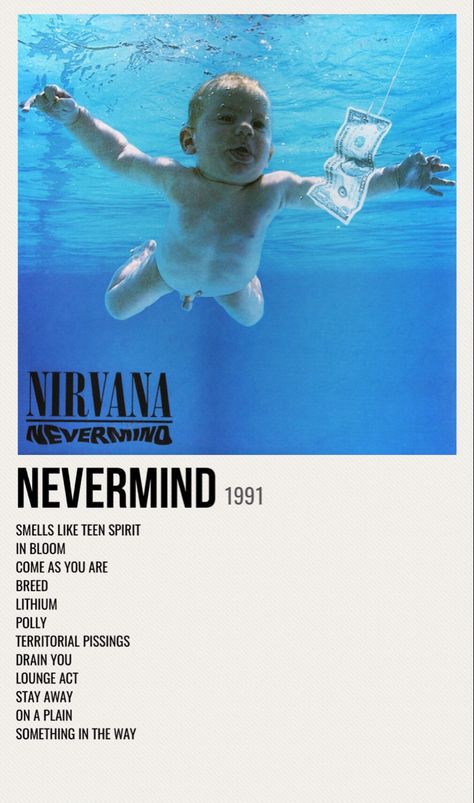 minimal poster of the album nevermind by nirvana Nirvana Album Cover, Nirvana Album, Nirvana Poster, Nirvana Music, Nirvana Nevermind, Nirvana Band, Minimalist Music, Music Poster Ideas, Vintage Music Posters