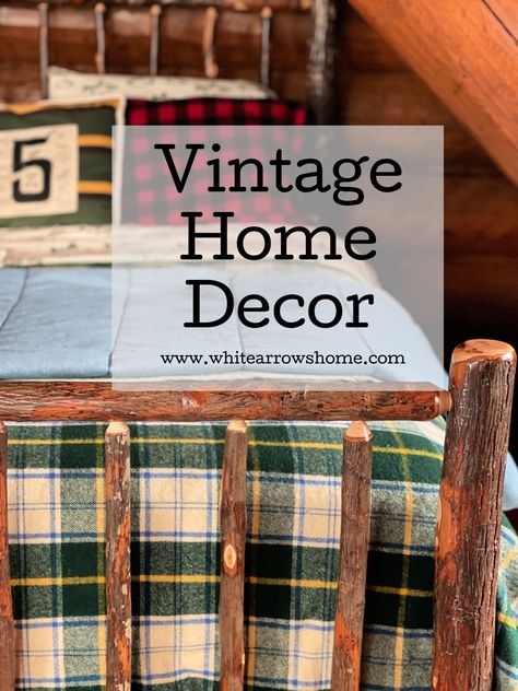 Top Thrifting Finds This Month ~ White Arrows Home Vintage Camp Style Decor, Thrifted Living Room, Vintage Lodge Decor, Lodge Style Decorating, Retro Cabin, Thrifting Aesthetic, Fishing House, Beacon Blanket, Vintage Cabin Decor