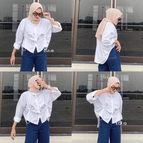 Yona Ruched Shirt - Kemeja Katun Serut Wanita Oversize Serut Depan - Atasan Wanita Lengan Panjang Ruched Shirt, Ootd Hijab, Ootd