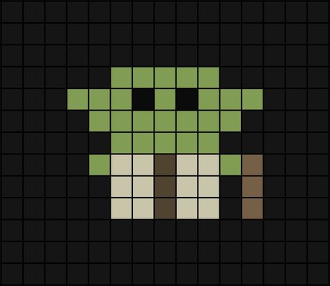 A small pixel art template of Master Yo-da (with a walking cane). Star Wars Pixel Art Grid, Star Wars Perler Bead Patterns, Mini Pixel Art Cute, Tiny Perler Bead Patterns, Star Pixel Art, Pixel Art Star Wars, Small Pixel Art Ideas, Pixel Art Facil, Star Wars Pixel Art